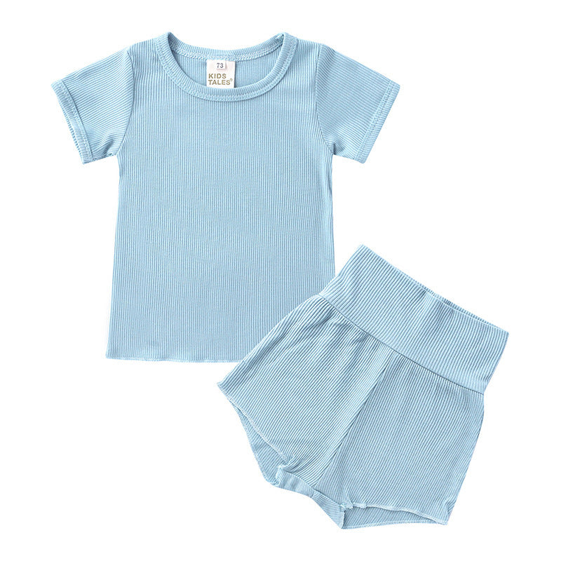 Children's Candy Color Breathing Cotton Pajamas Suit