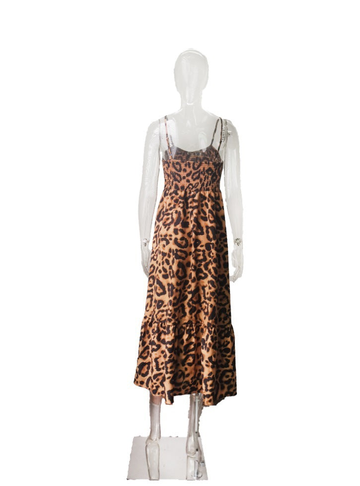 European And American Leopard Print Suspender Dress