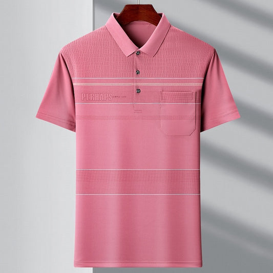 Men's Youth Polo Collar Stripes Real Pocket T-shirt Polo Shirt