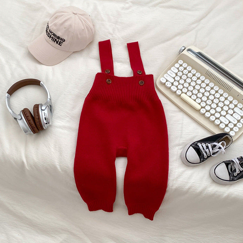 Ins Style Baby Autumn Clothing Knitted Bib Jumpsuit