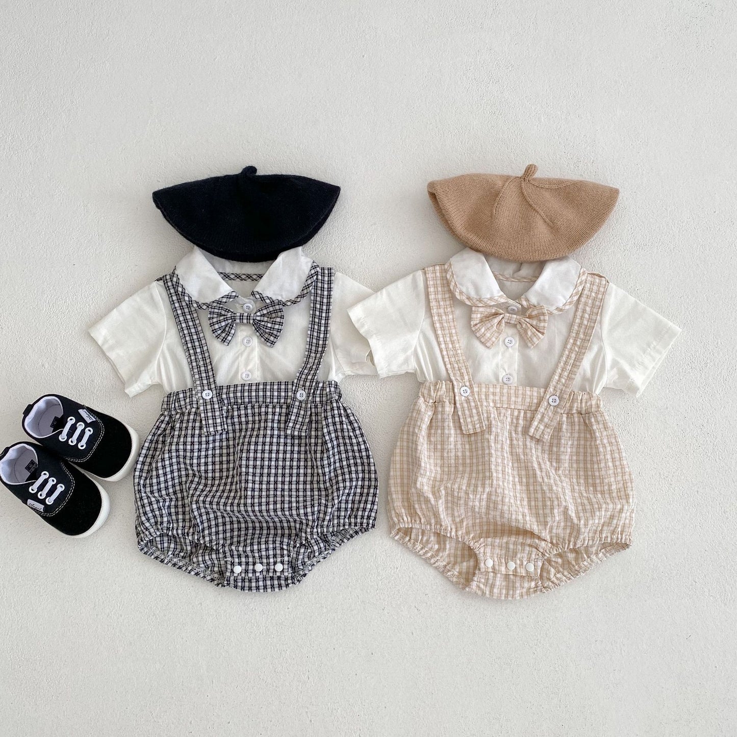 Baby Doll Collar And Plaid Fake Two Pieces