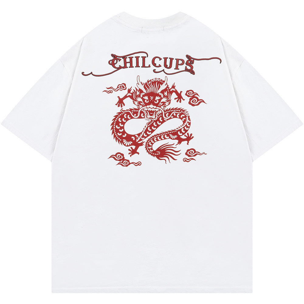 Zodiac Dragon Printed Short Sleeve Men Clothing