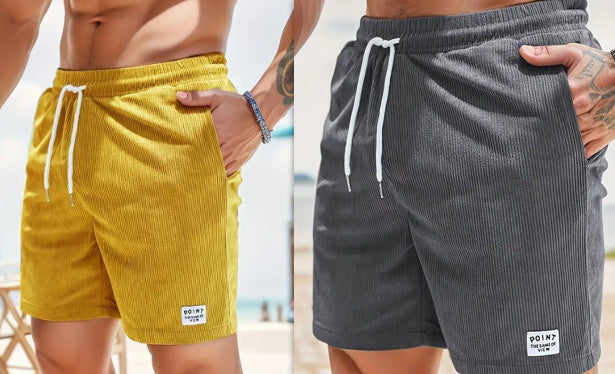 Lace-up Drawstring Shorts Summer Corduroy Sports Short Pants Mens Clothing