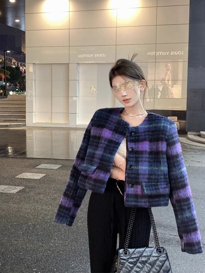 Plaid Short Woolen Coat Women