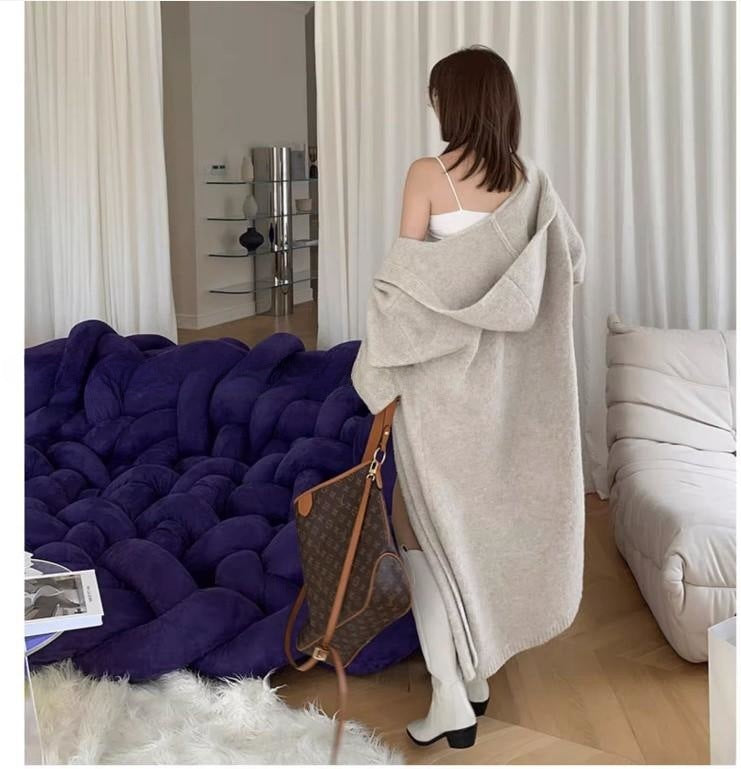 Super Long Soft Glutinous Hooded Sweater Coat Women