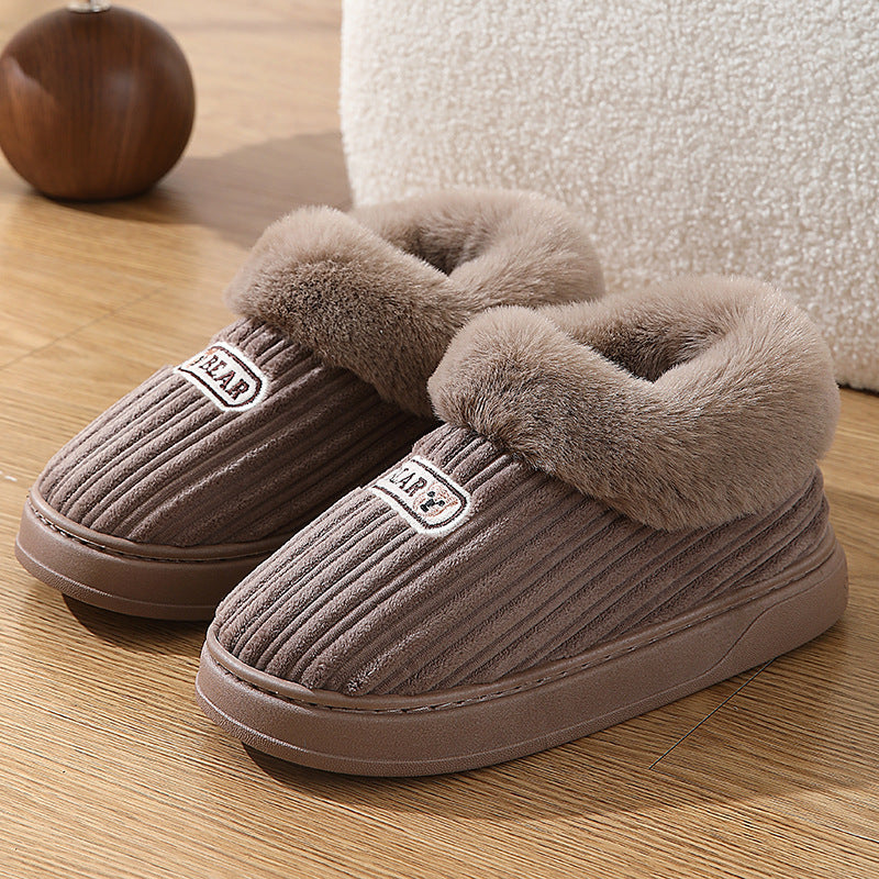 Winter Warm House Slippers Woman Plush Covered Heel Cotton Shoes Indoor And Outdoor Thick-soled Non-slip Fluffy Slippers For Men