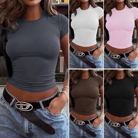 Spring And Summer Solid Color Top Waist Trimming Short Slim Fit Midriff-baring T-shirt