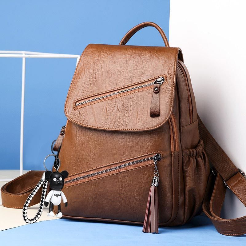 Women's Korean-style Fashionable Pu Soft Leather Casual Backpack