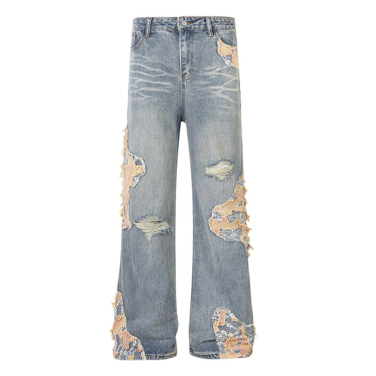 Women's Vintage Lace Stitching Ripped Jeans