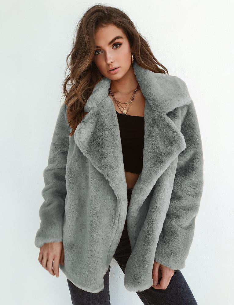 Sexy Plush Lapel Woolen Coat Women