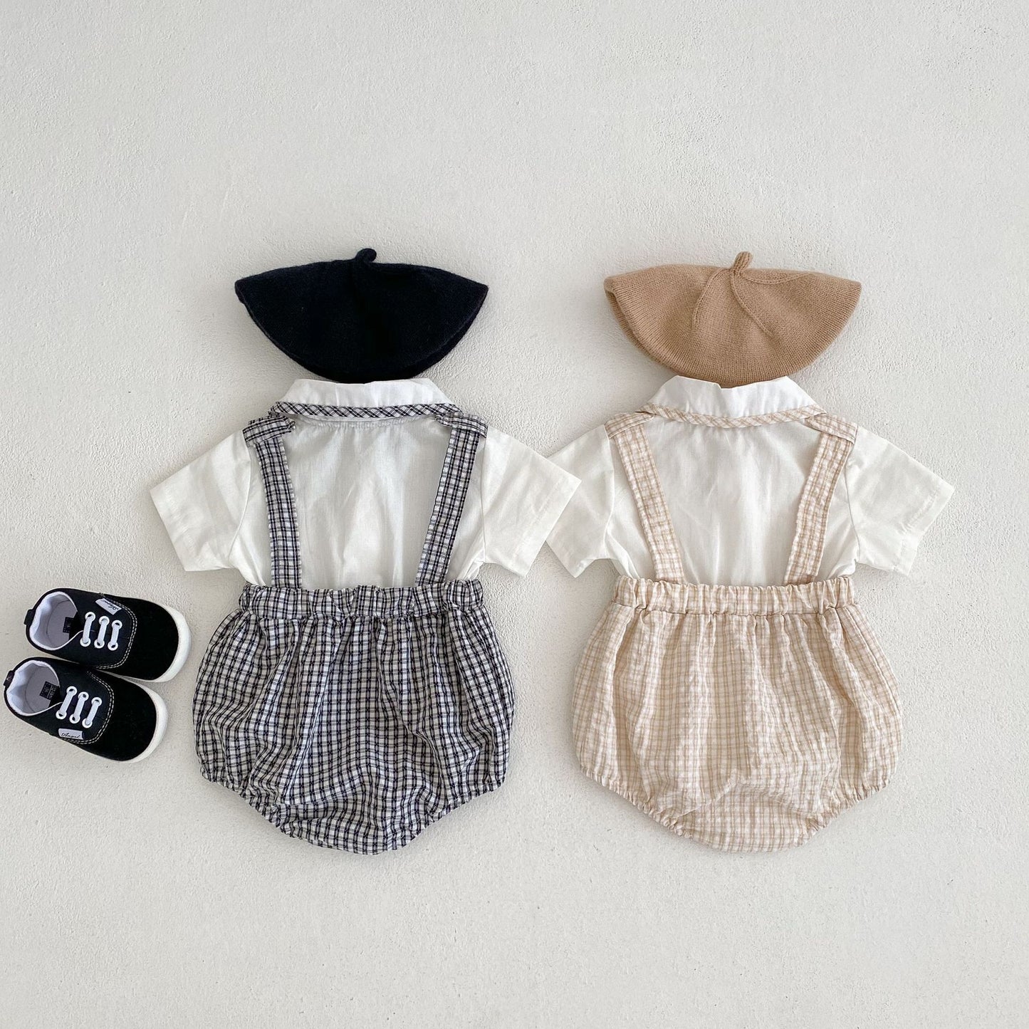 Baby Doll Collar And Plaid Fake Two Pieces