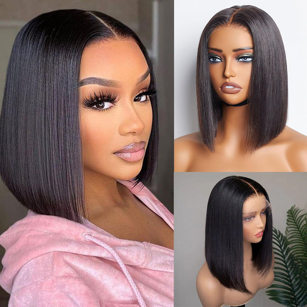 European And American Black Front Lace Wig