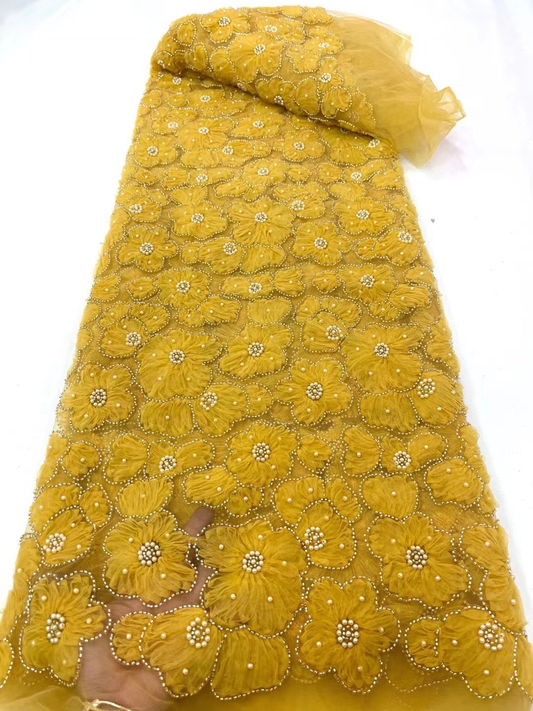 Foam Tube Mesh Plate With Embroidery Three-dimensional Flower Lace Fabric