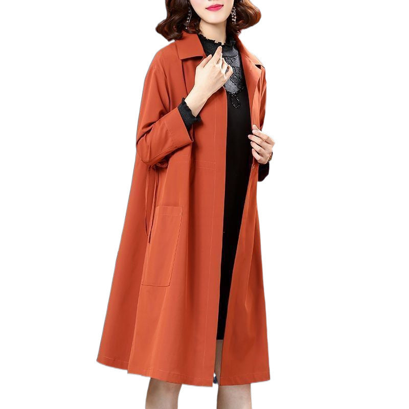 Temperament Western Style Mid-length Below The Knee Plus Size Loose Trench Coat Women