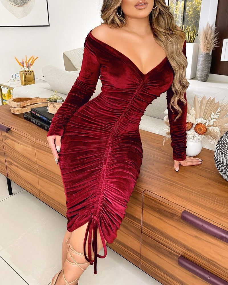 Solid Color High Waist Mid-length Dress