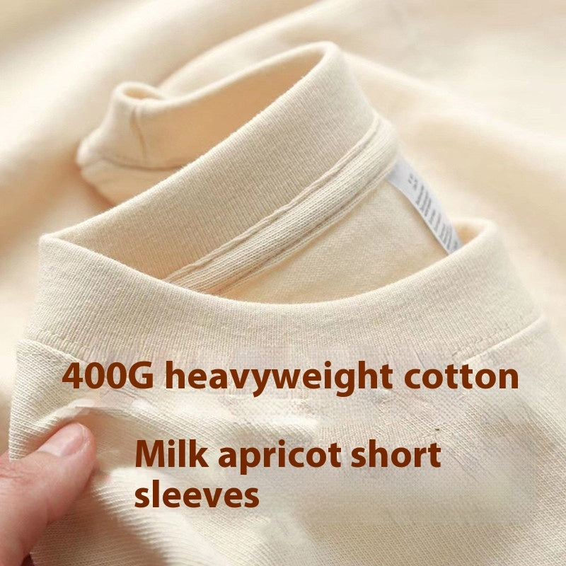 400g Heavy Cotton T-shirt Small Neckline Loose Plus Size