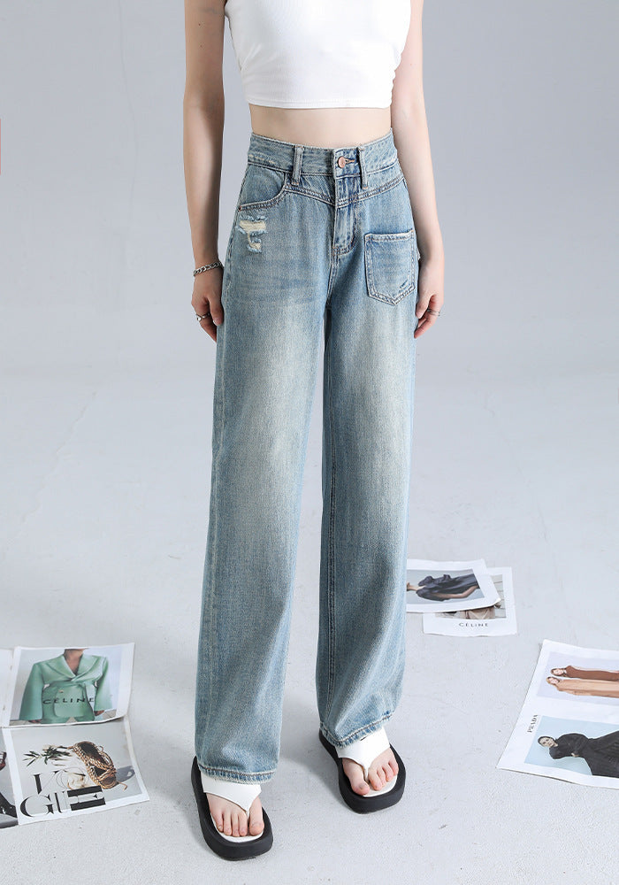 Fashionable Irregular Straight Jeans For Women